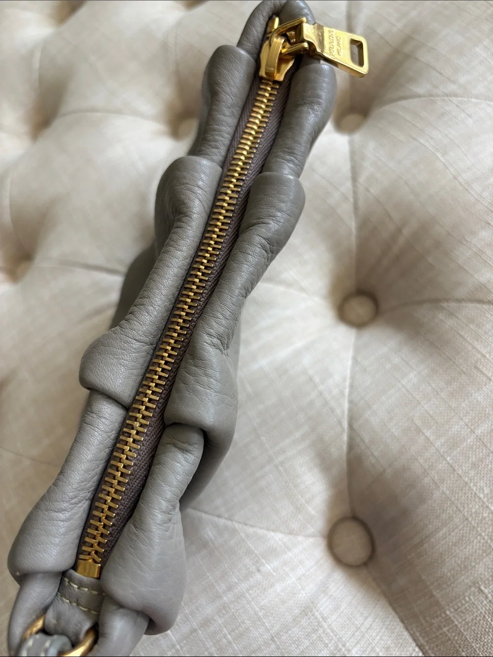 PRADA Gray Leather Wristlet pouch